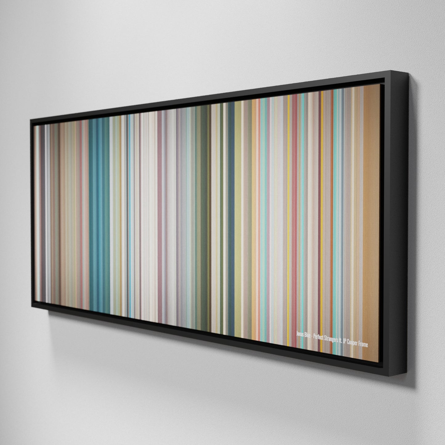 Side view of Framed Buff's of Jonas-Blue-Perfect-Strangers Frome on the wall