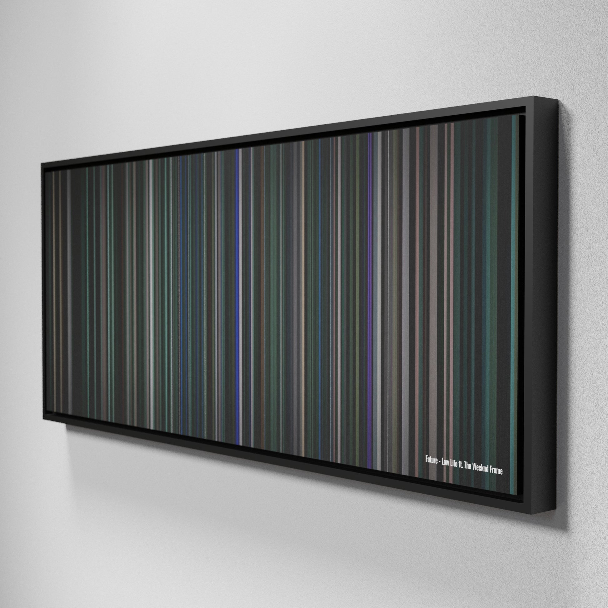 Side view of Framed Buff's of Future-Low-Life Frome on the wall