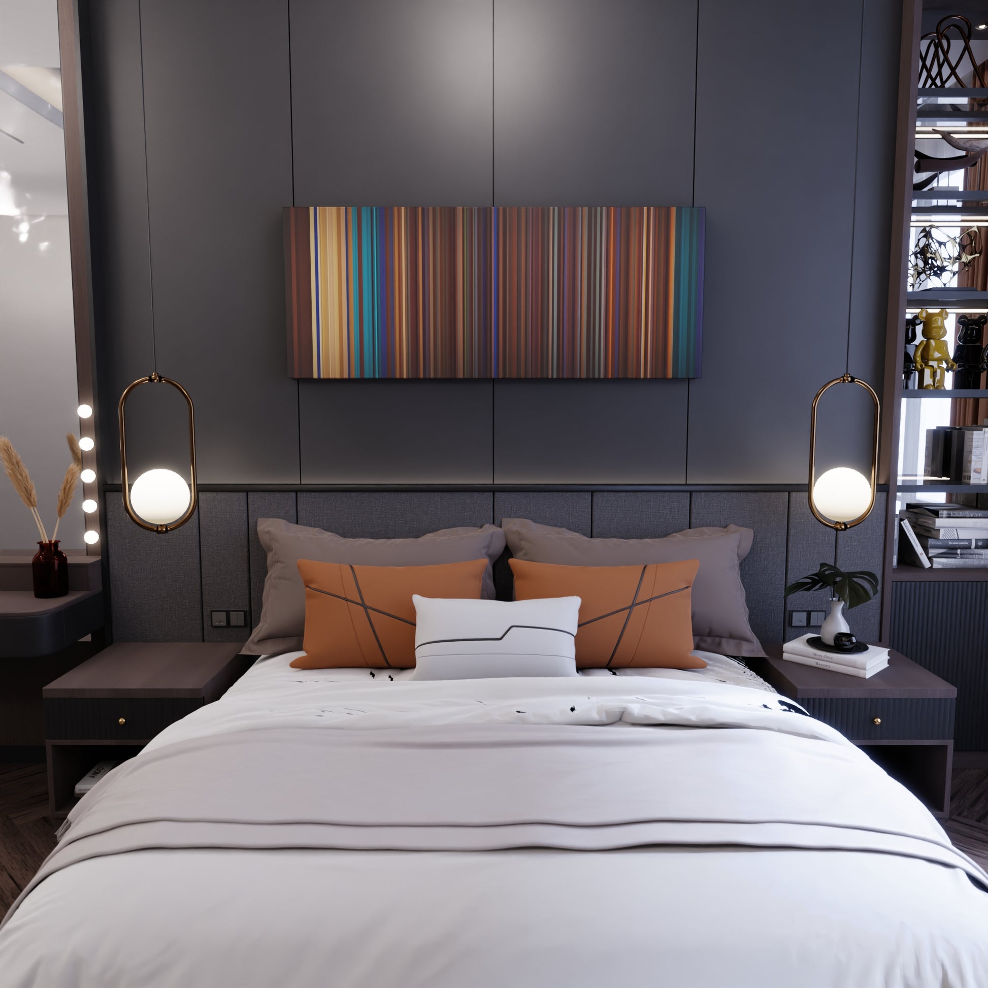 Bedroom interior with Camilo-Pedro-Capo-Tutu Frome on the wall