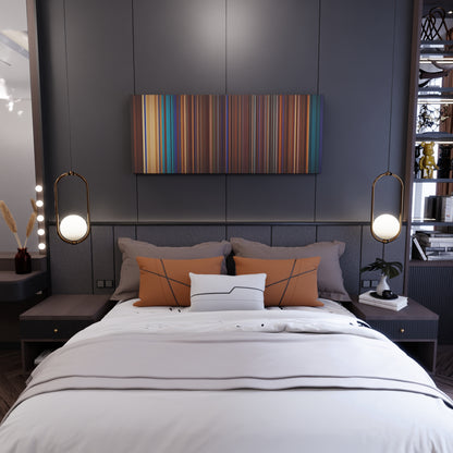 Bedroom interior with Camilo-Pedro-Capo-Tutu Frome on the wall