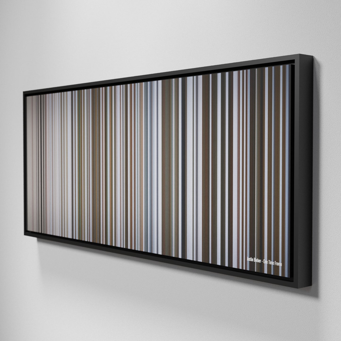 Side view of Framed Buff's of Justin-Bieber-One-Time Frome on the wall