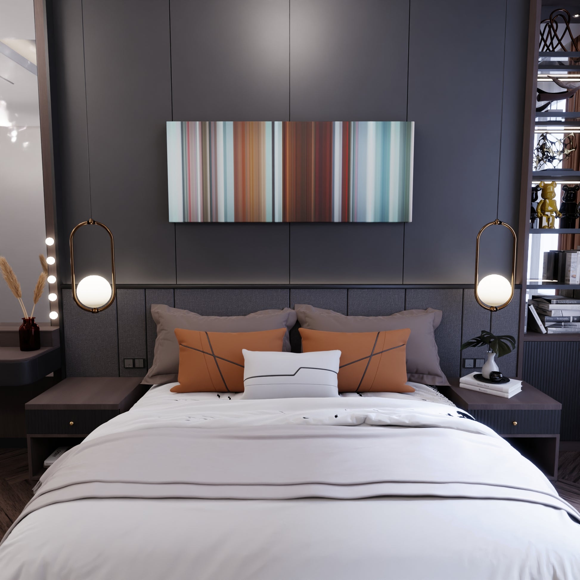 Bedroom interior with Wham-Last-Christmas Frome on the wall