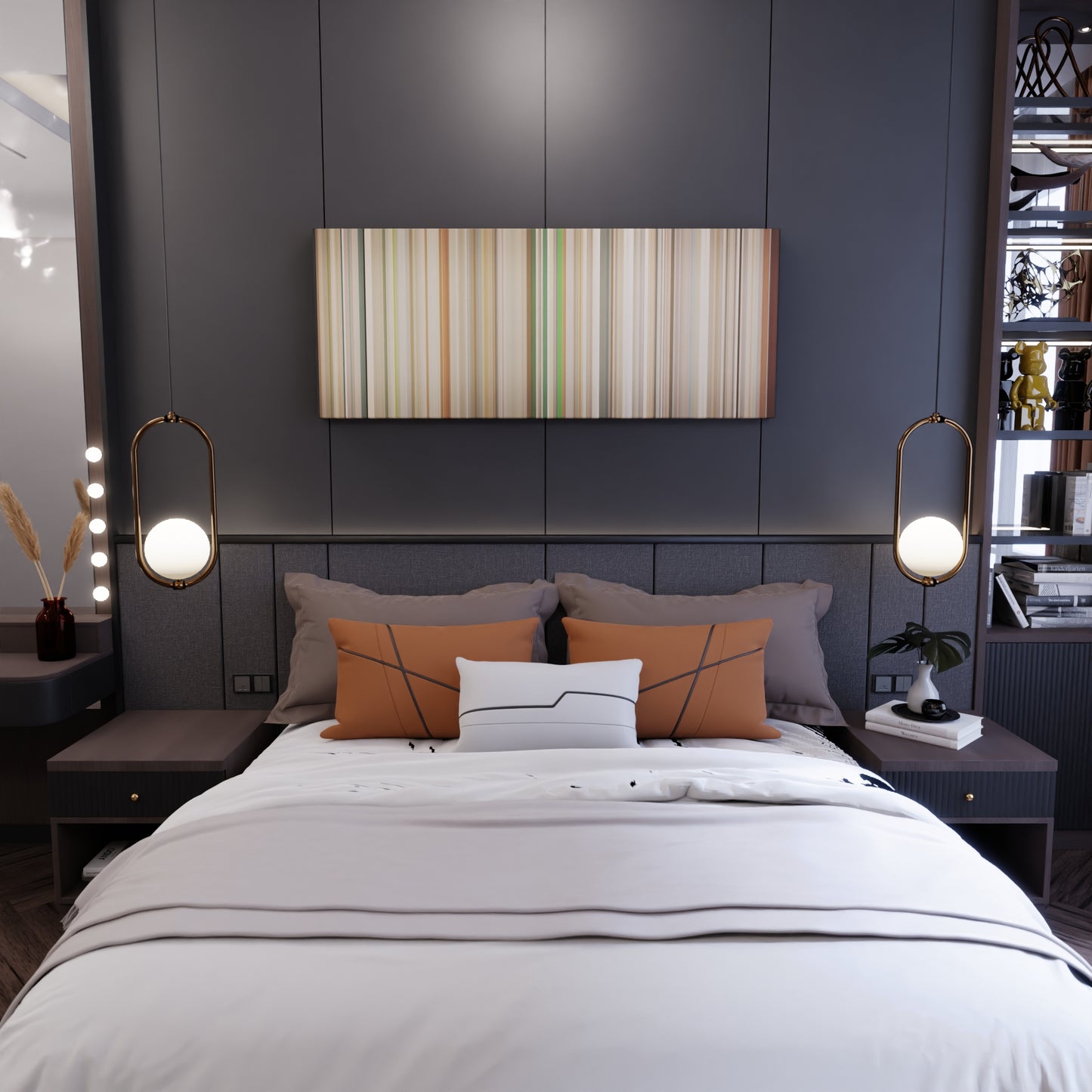 Bedroom interior with Camilo-Vida-de-Rico Frome on the wall