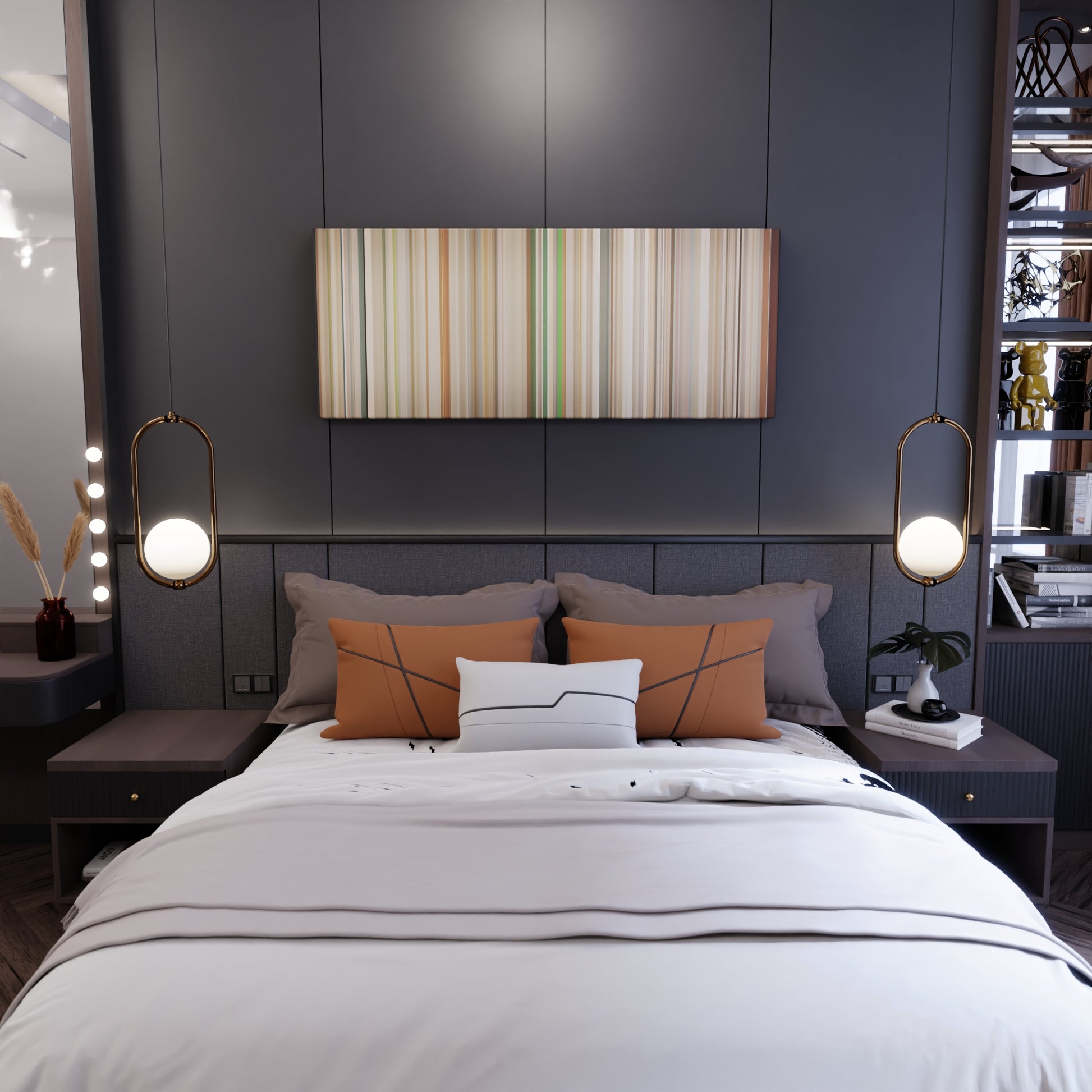 Bedroom interior with Camilo-Vida-de-Rico Frome on the wall