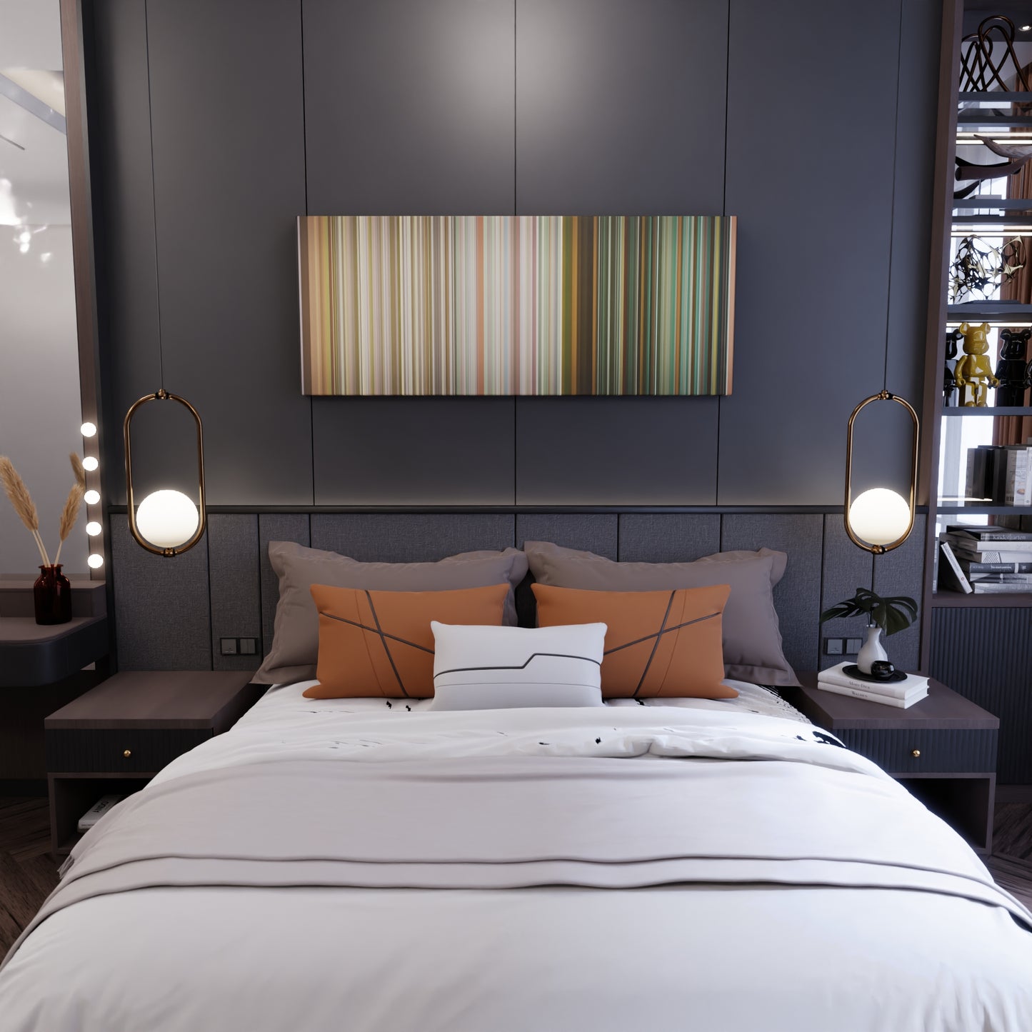 Bedroom interior with Britney-Spears-Baby-One-More-Time Frome on the wall