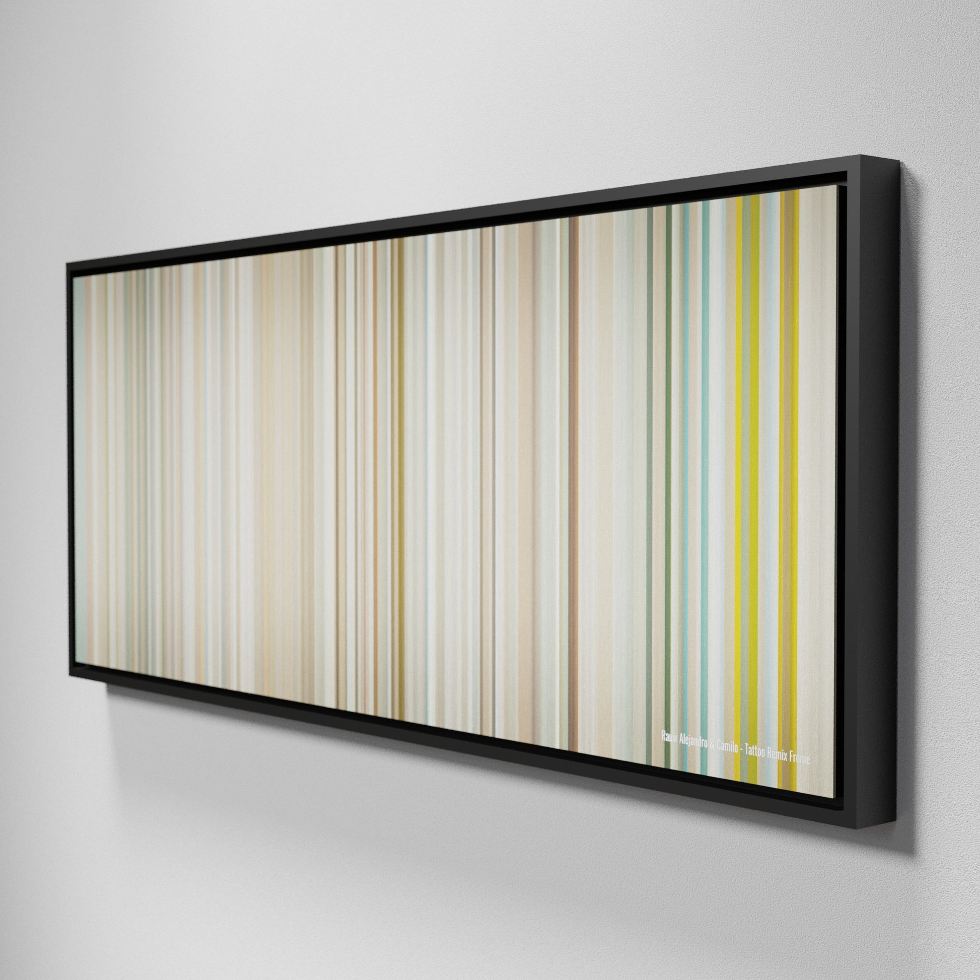 Side view of Framed Buff's of Rauw-Alejandro--Camilo-Tattoo-Remix Frome on the wall