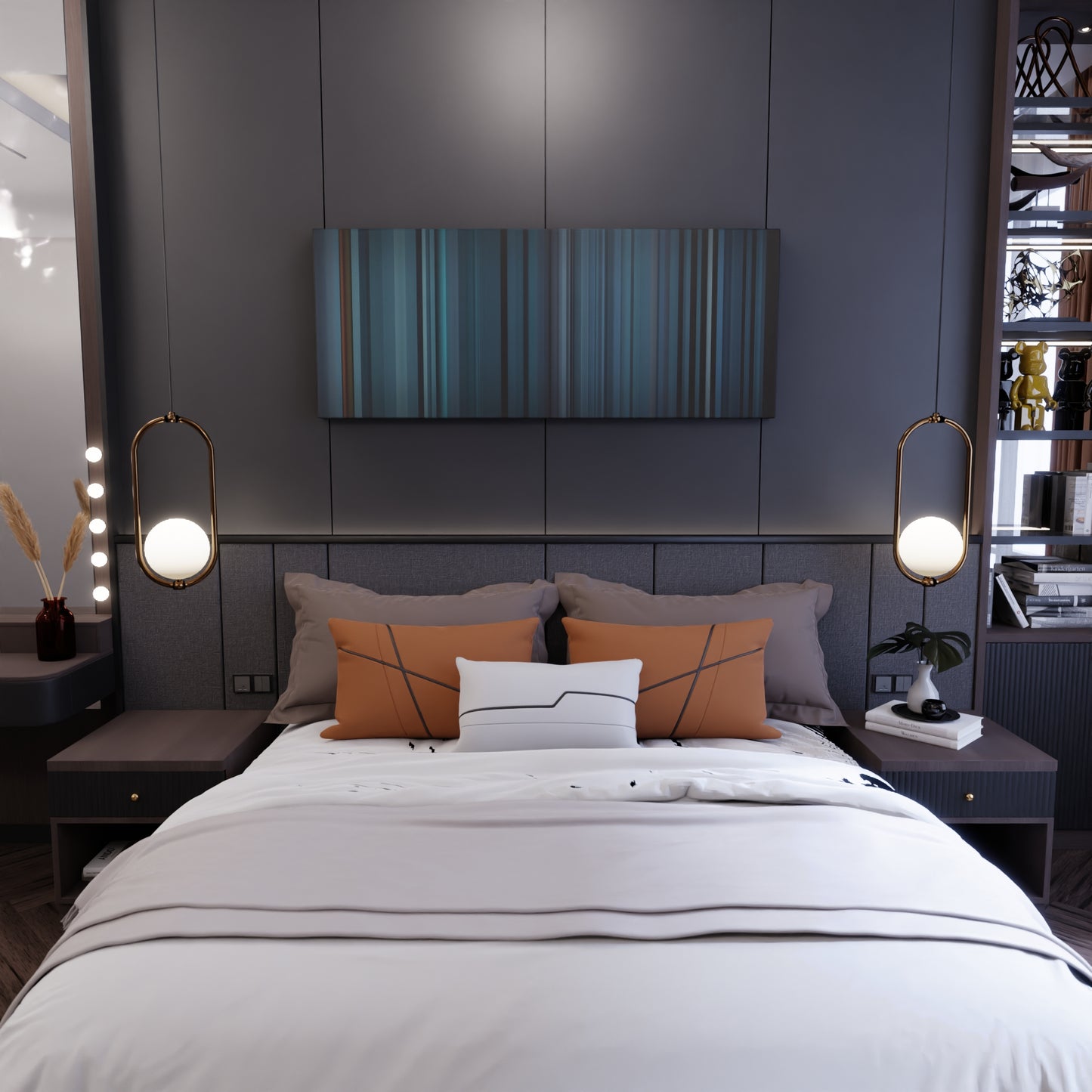 Bedroom interior with Sam-Smith-Normani-Dancing-With-A-Stranger Frome on the wall