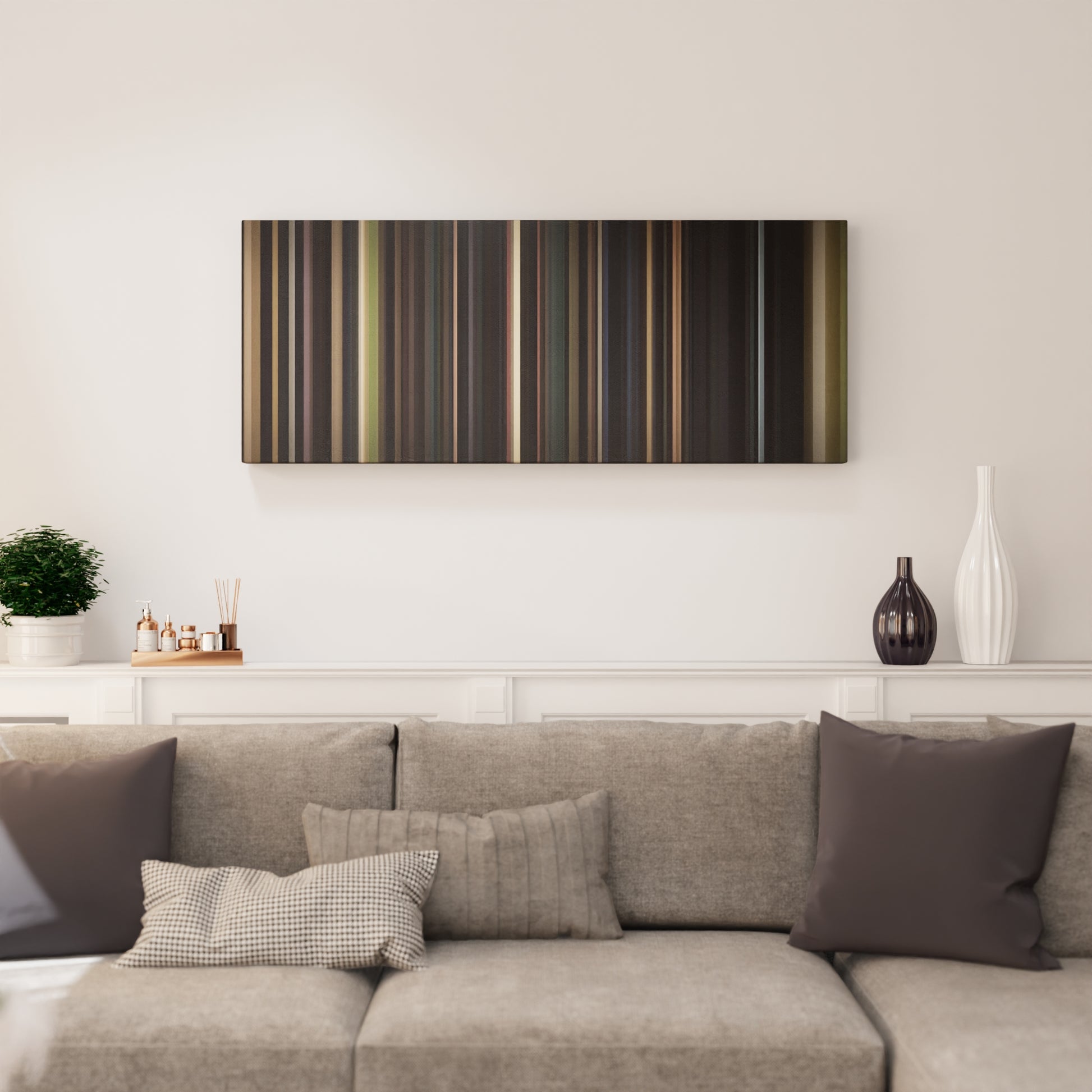 Living room interior with Arcangel-Me-Acostumbre Frome on the wall