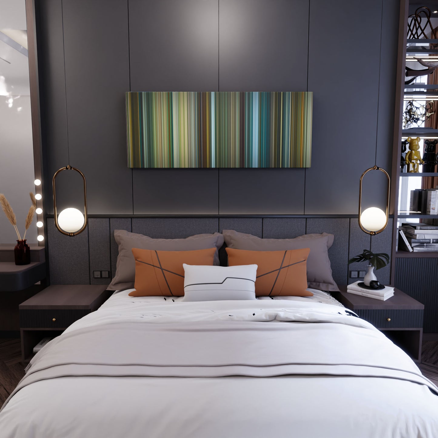 Bedroom interior with pathaan Frome on the wall