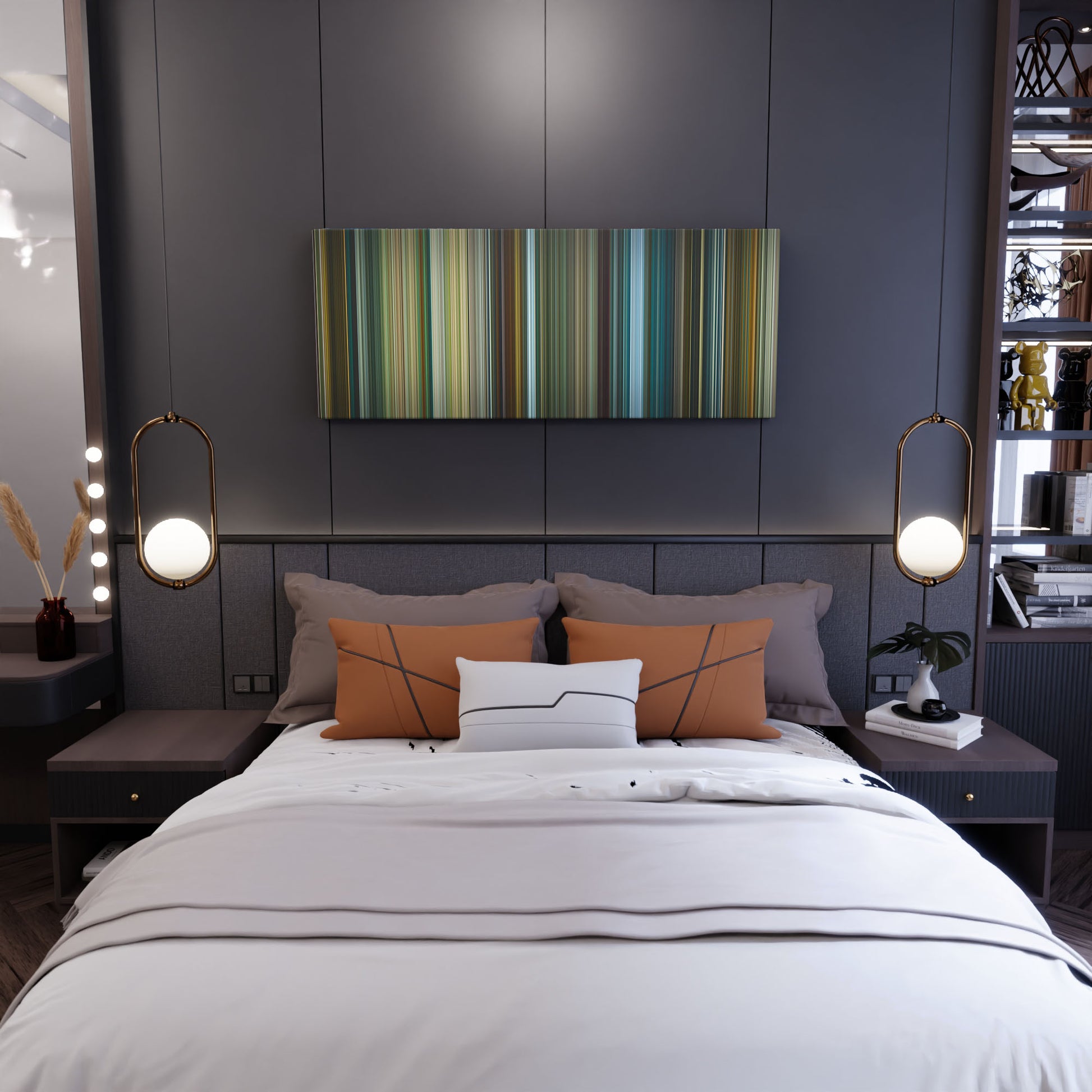 Bedroom interior with pathaan Frome on the wall